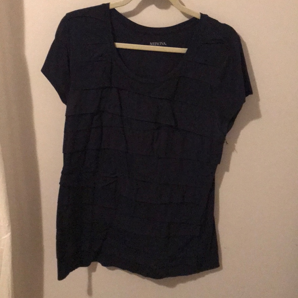 Navy ruffled tee